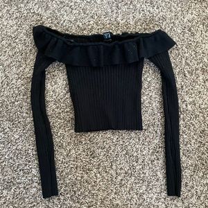Forever 21 Black off shoulder ruffles sweater s
